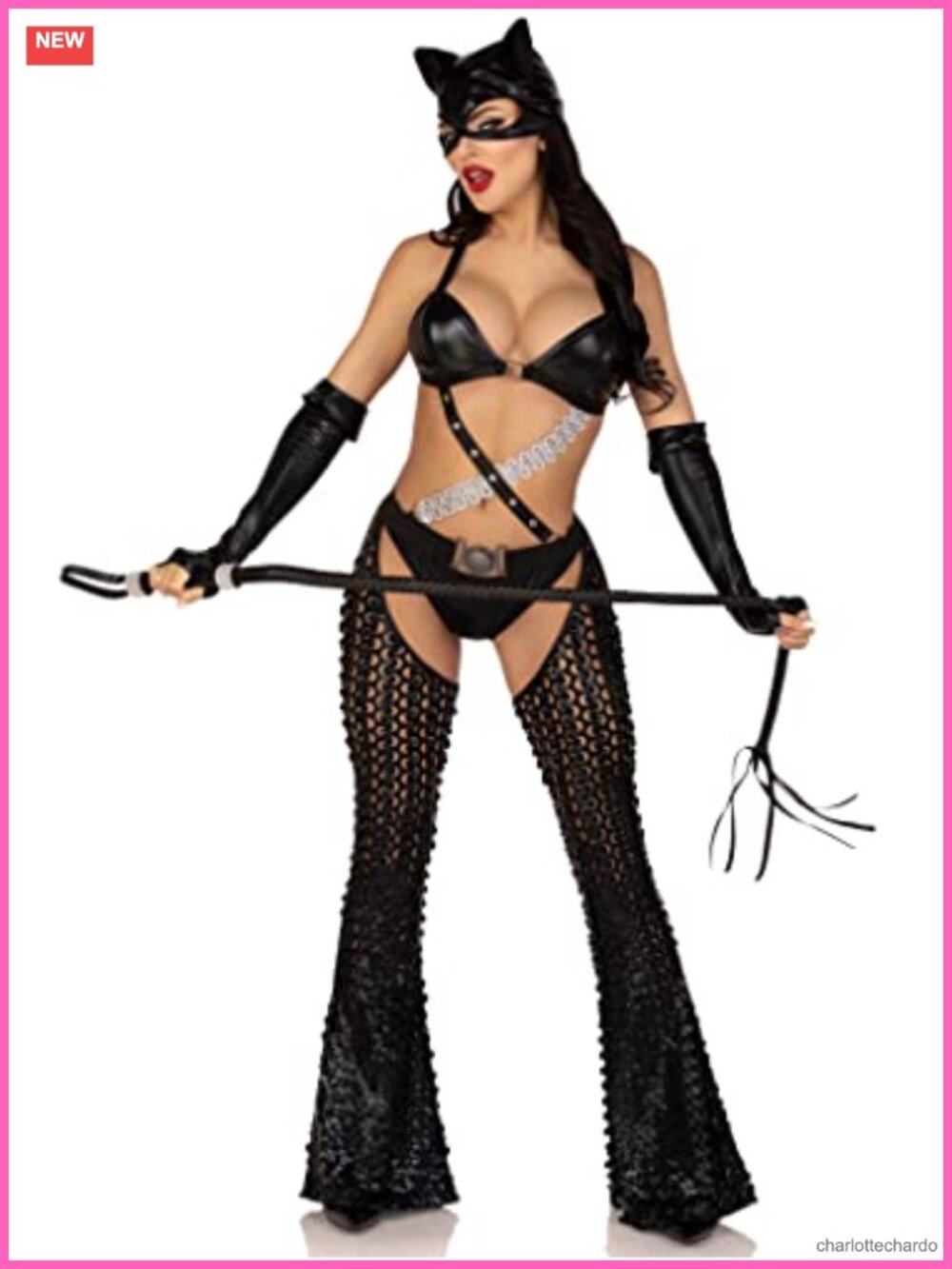 Leg Avenue 3 PC Mistress Kitty Costume Catsuit Chaps Gloves